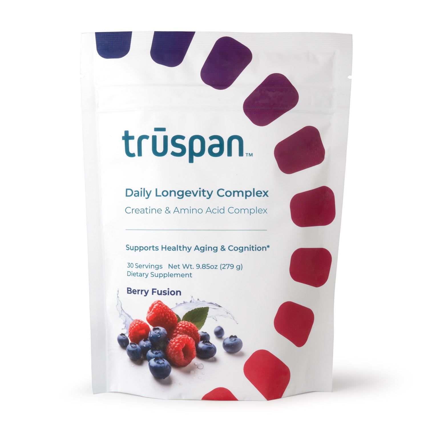 Trūspan Daily Longevity Complex Berry Fusion Flavor Creatine and Amino Acids Drink Mix.